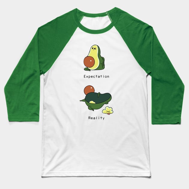 Avocado First Time Yoga Baseball T-Shirt by huebucket